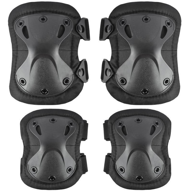 ACTIONUNION Professional Tactical Combat Knee and Elbow Protective Pads Sets Advanced Tactical Gear Set for Airsoft Paintball Hunting Army Skate Outdoor Sports (Black) - Image 1